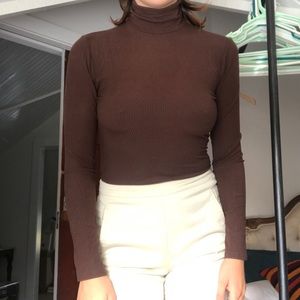 Reformation rib turtleneck chocolate brown